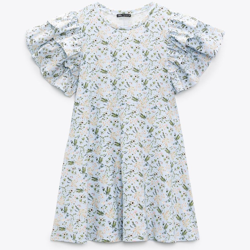 ZARA RUFFLED FLORAL PRINT MINI DRESS
